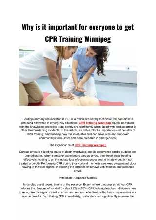 Why is it important for everyone to get CPR Training Winnipeg
