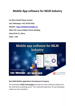 Mobile App software for MLM Industry