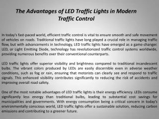 The Advantages of LED Traffic Lights in Modern Traffic Control