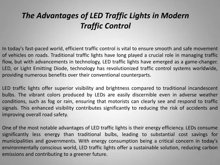 the advantages of led traffic lights in modern