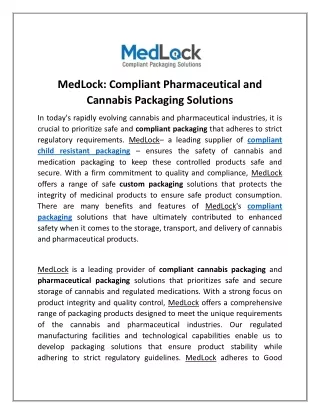 Compliant Pharmaceutical and Cannabis Packaging Solutions