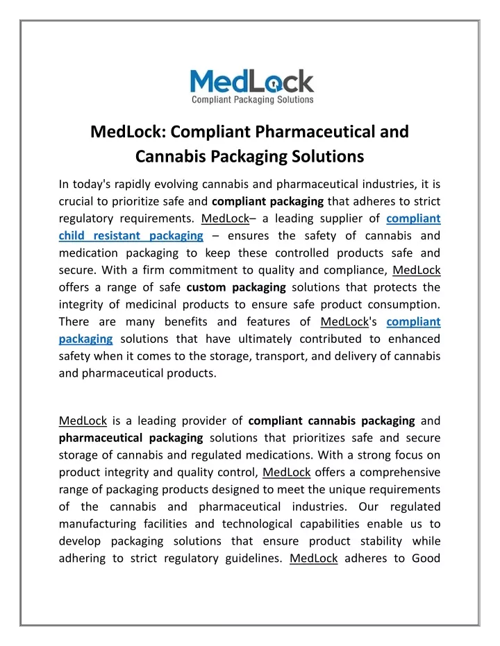 medlock compliant pharmaceutical and cannabis