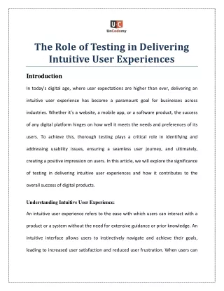 The Role of Testing in Delivering Intuitive User Experiences