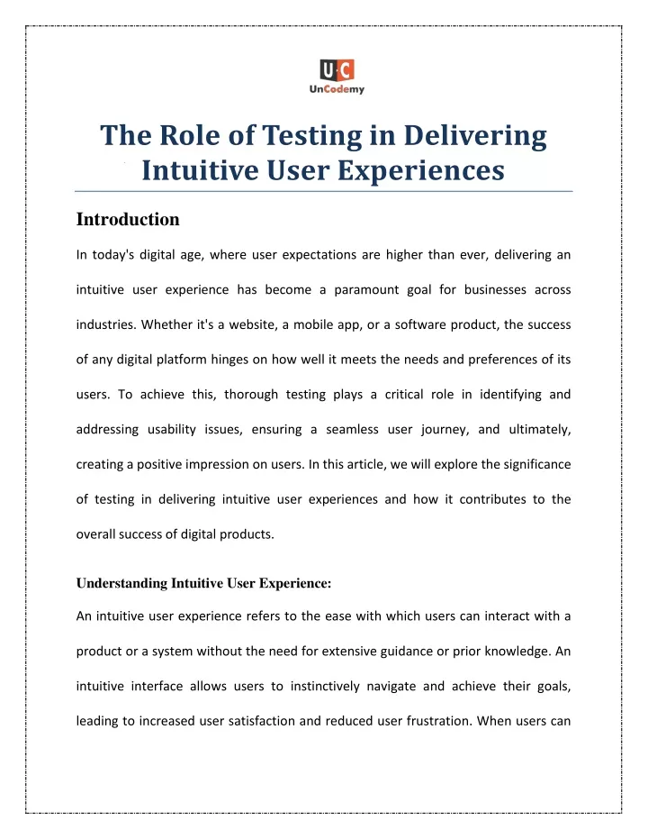 the role of testing in delivering intuitive user