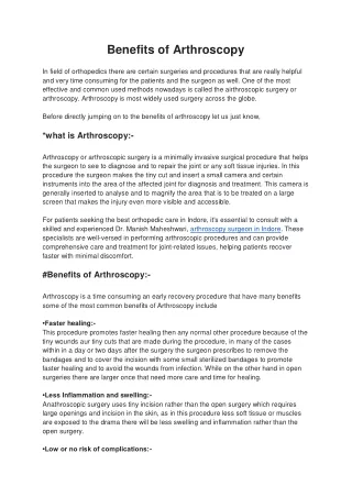 Benefits of Arthroscopy