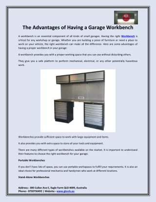 The Advantages of Having a Garage Workbench