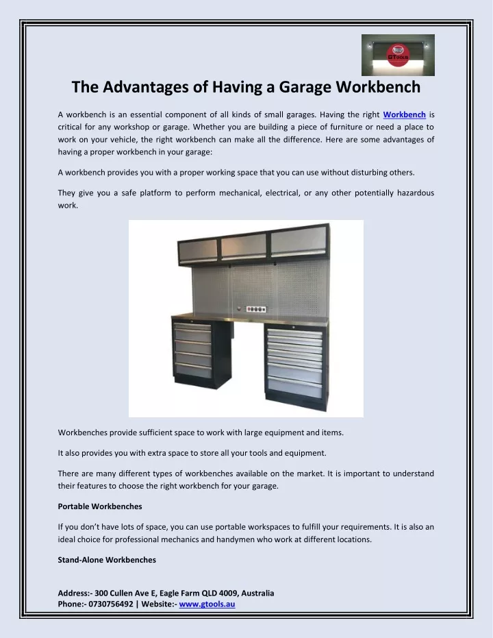 the advantages of having a garage workbench