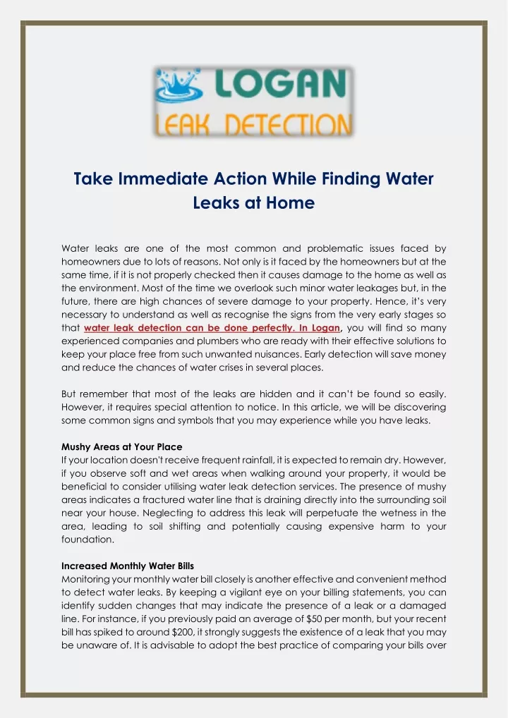 take immediate action while finding water leaks