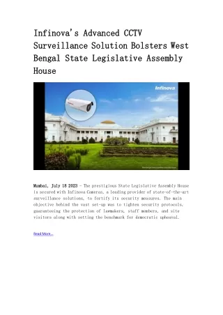 Infinova's Advanced CCTV Surveillance Solution Bolsters West Bengal State Legislative Assembly House