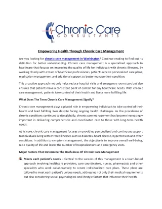 Empowering Health Through Chronic Care Management