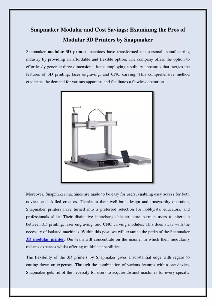 snapmaker modular and cost savings examining