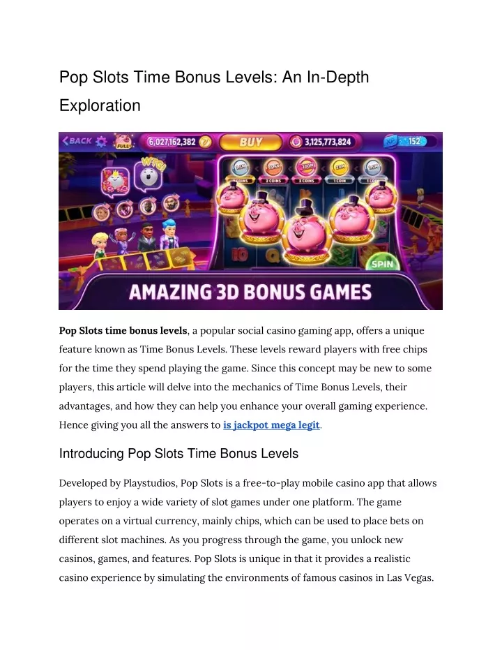 pop slots time bonus levels an in depth