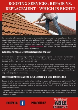 Roofing Services: Repair vs. Replacement