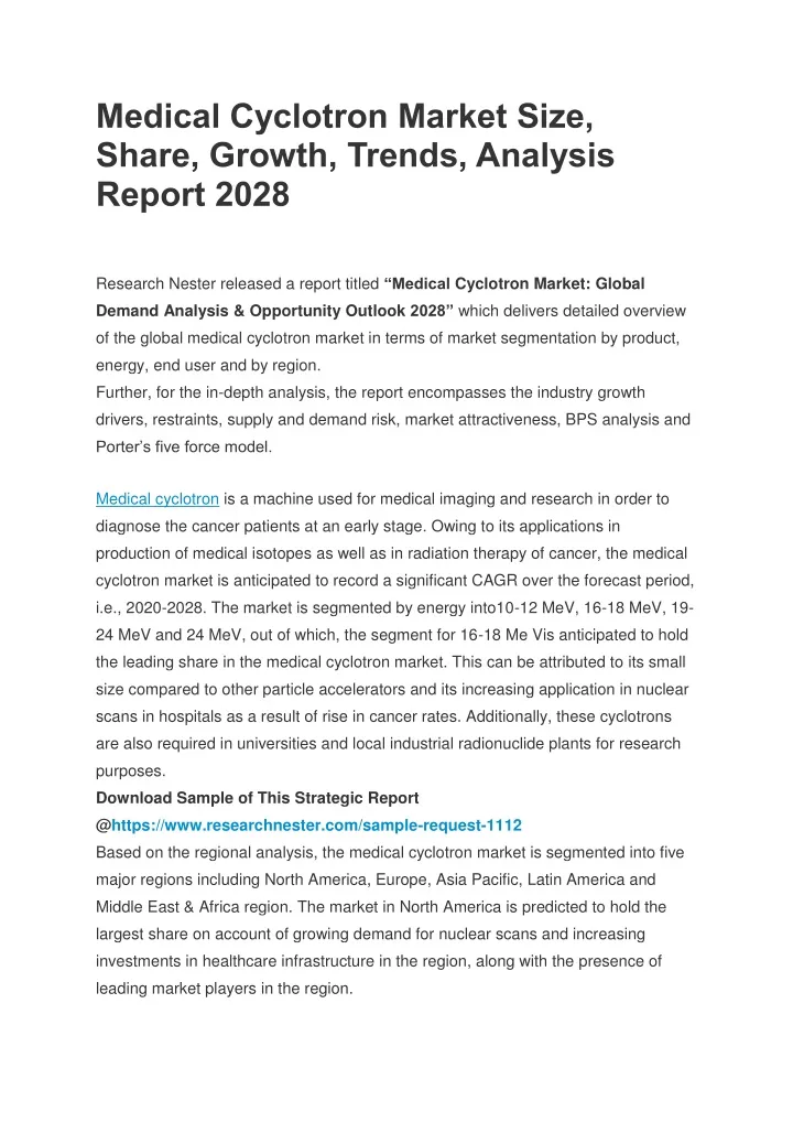 medical cyclotron market size share growth trends