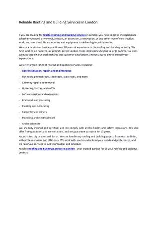 reliable roofing and building services in london