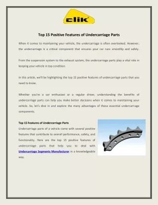 Top 15 Positive Features of Undercarriage Parts