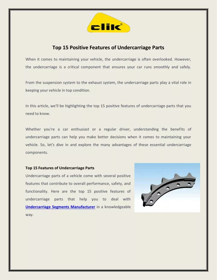 top 15 positive features of undercarriage parts