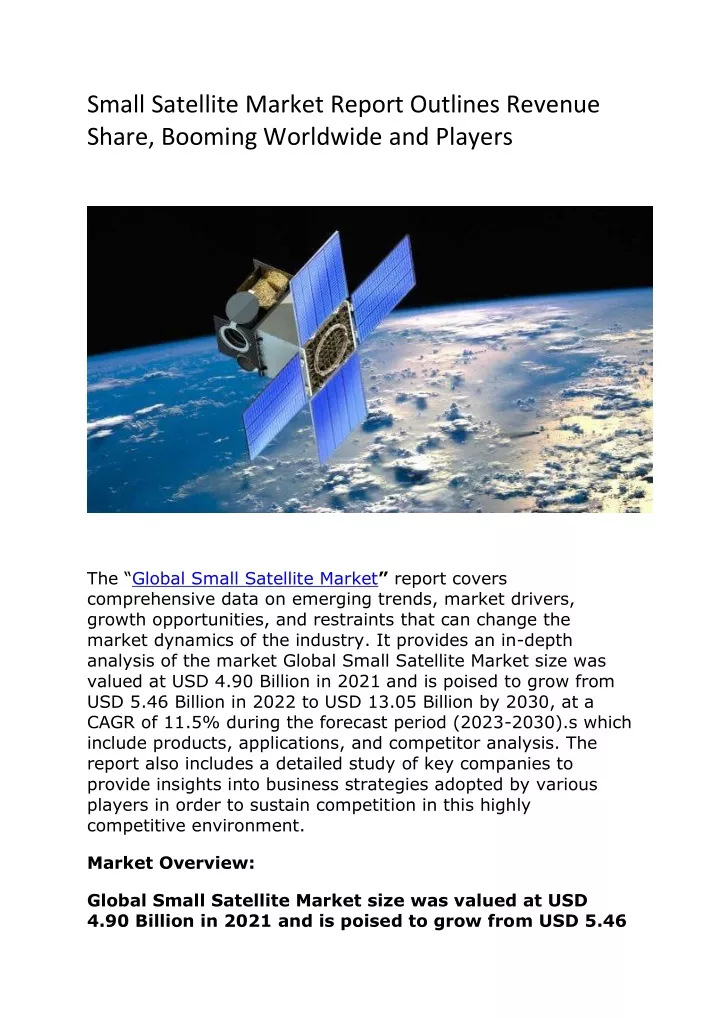small satellite market report outlines revenue