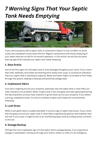 7 Warning Signs That Your Septic Tank Needs Emptying