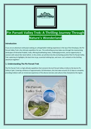 Pin Parvati Valley Trek A Thrilling Journey Through Nature's Wonderland