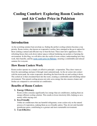 Cooling Comfort: Exploring Room Coolers and Air Cooler Price in Pakistan