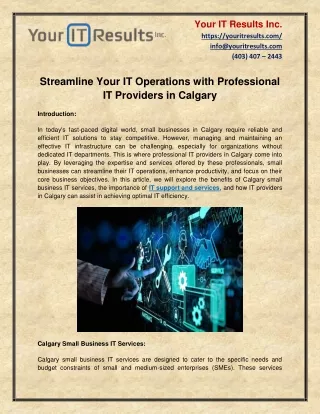 Streamline Your IT Operations with Professional IT Providers in Calgary