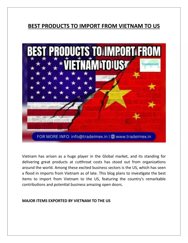 best products to import from vietnam to us