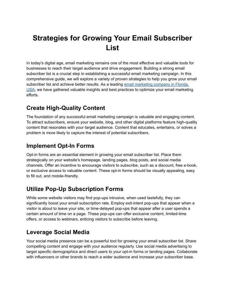 strategies for growing your email subscriber list