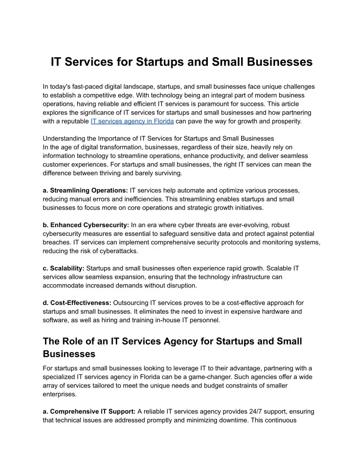 it services for startups and small businesses