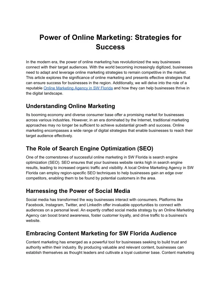 power of online marketing strategies for success