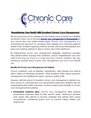 Revolutionize Your Health With Excellent Chronic Care Management