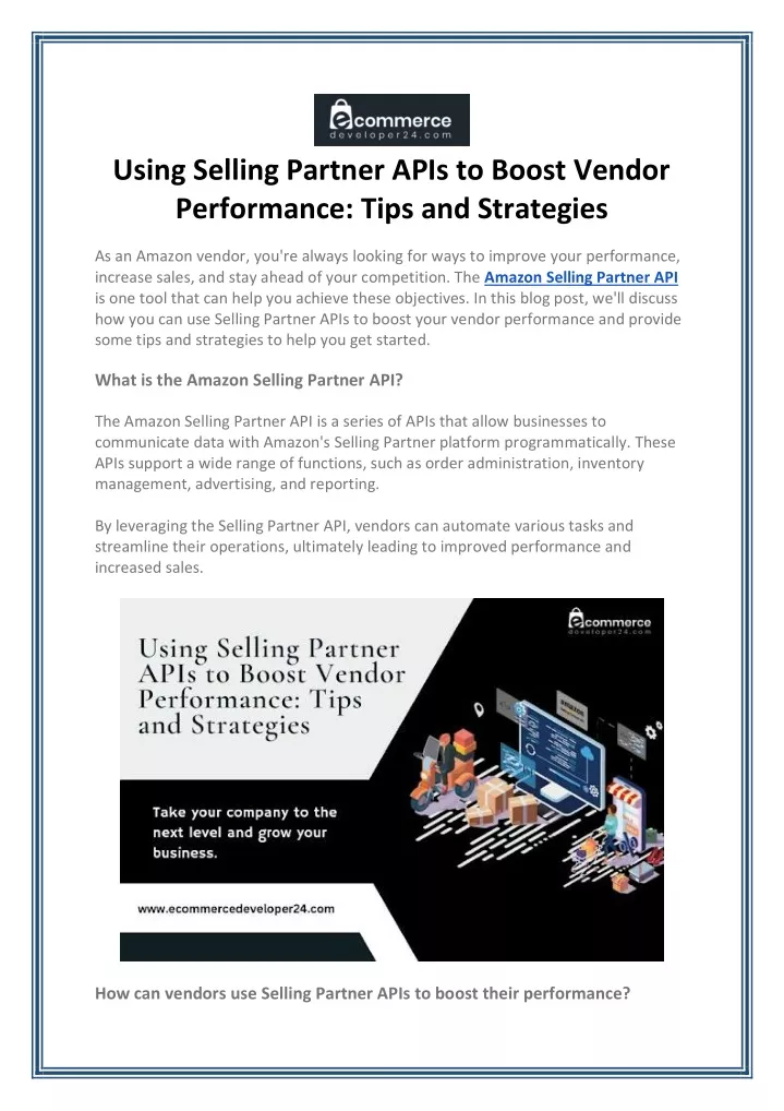 using selling partner apis to boost vendor