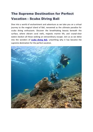 The Supreme Destination for Perfect Vacation - Scuba Diving Bali