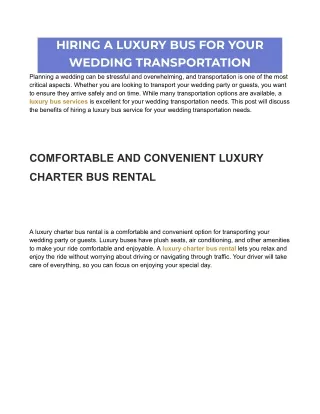 HIRING A LUXURY BUS FOR YOUR WEDDING TRANSPORTATION