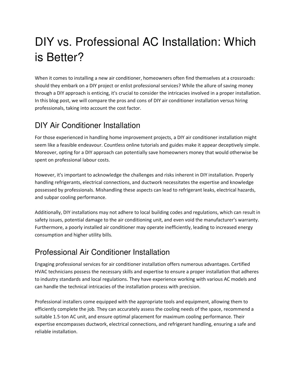 PPT - DIY vs. Professional AC Installation: Which is Better PowerPoint ...