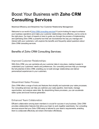 Boost Your Business with Zoho CRM Consulting Services