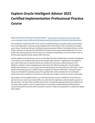 explore oracle intelligent advisor 2022 certified