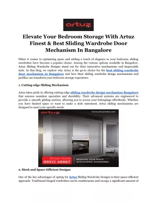 Elevate Your Bedroom Storage With Artuz Finest & Best Sliding Wardrobe Door Mechanism in Bangalore
