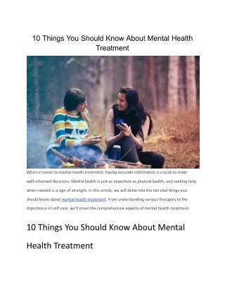 10 Things You Should Know About Mental Health Treatment