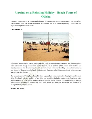 Unwind on a Relaxing Holiday - Beach Tours of Odisha