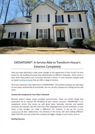EXOVATIONS®: A Service Able to Transform House's Exteriors Completely