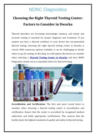 Choosing the Right Thyroid Testing Center Factors to Consider in Dwarka