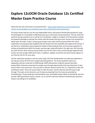 explore 12cocm oracle database 12c certified
