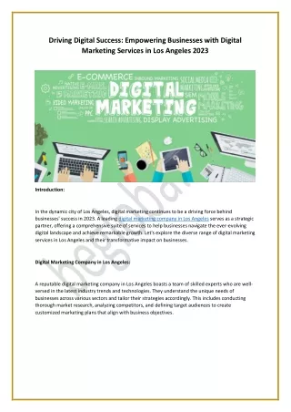 Driving Digital Success Empowering Businesses with Digital Marketing Services in Los Angeles 2023