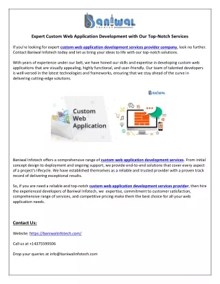 Experts for Custom Website Application Development Services | Baniwal Infotech