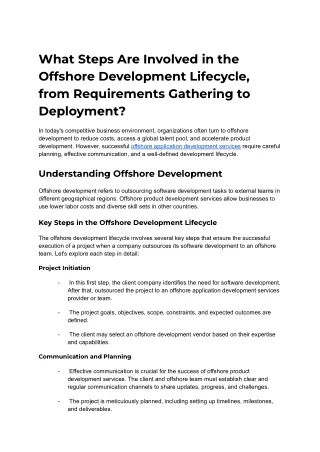 What Steps Are Involved in the Offshore Development Lifecycle, from Requirements Gathering to Deployment_