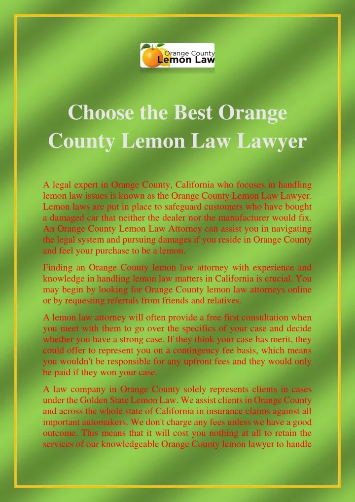 choose the best orange county lemon law lawyer