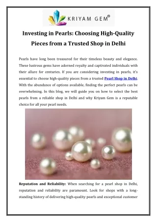 Investing in Pearls Choosing High-Quality Pieces from a Trusted Shop in Delhi