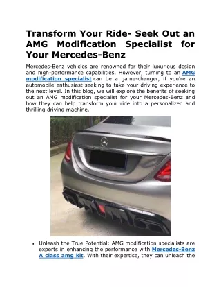 Transform Your Ride- Seek Out an AMG Modification Specialist for Your Mercedes-Benz