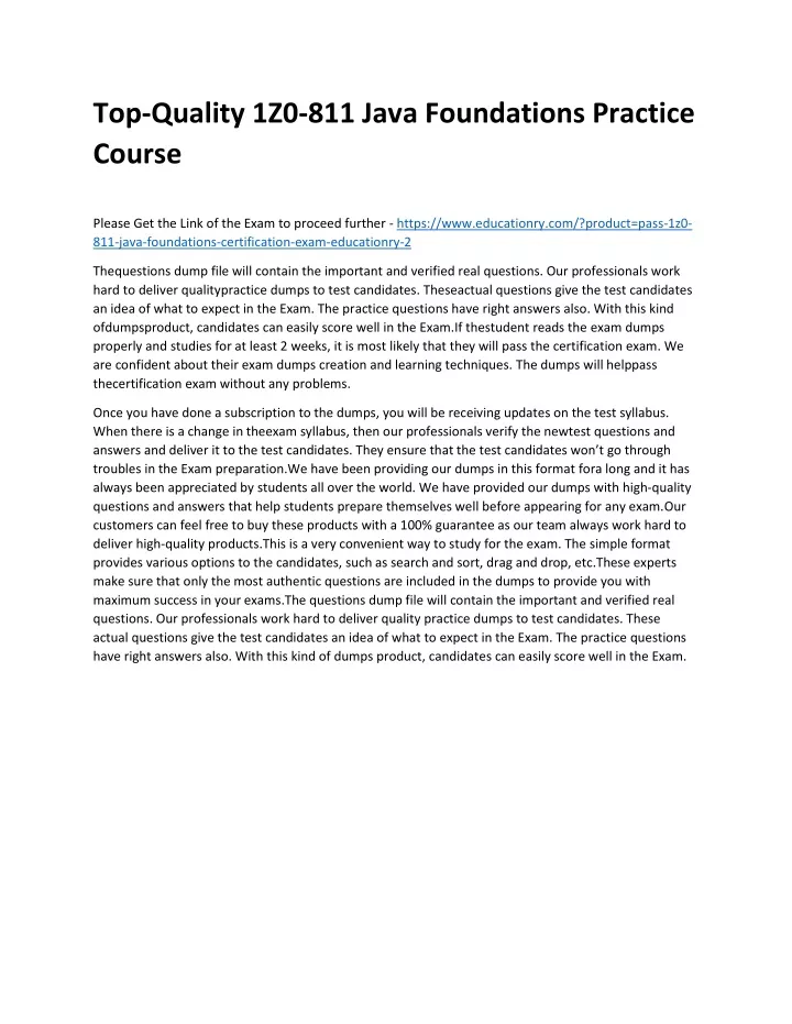 top quality 1z0 811 java foundations practice